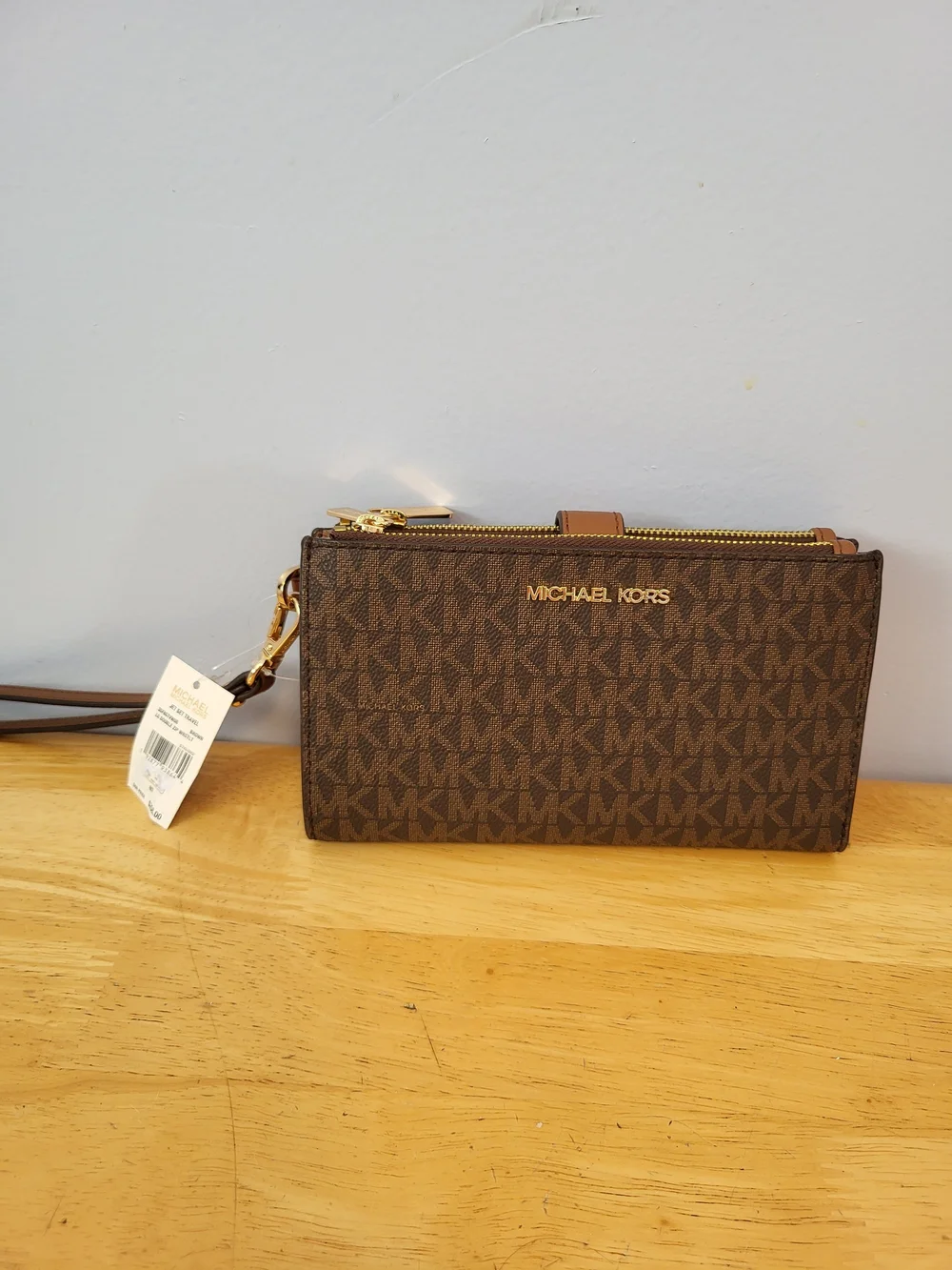 Michael Kors Brown Logo Zip Wristlet
